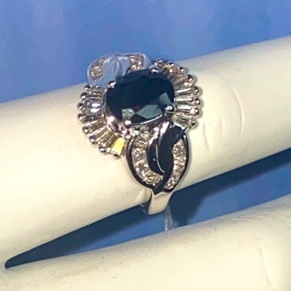 Diamond Sapphire Ring “Marquise”Baguettes & Round Diamonds new 14K Solid Gold - Picture 1 of 9